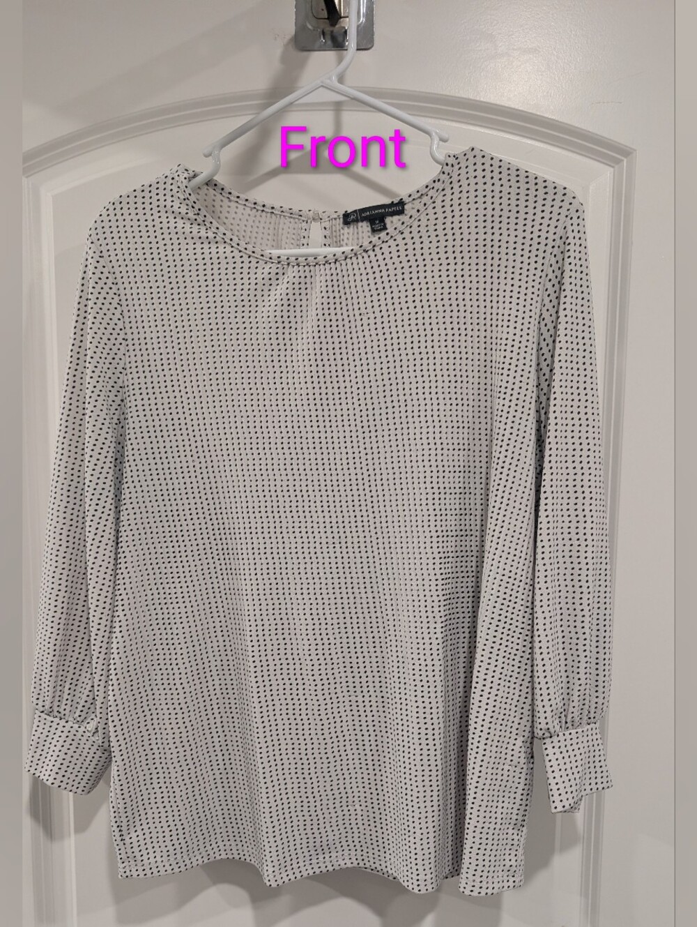 Adrianna Papell White Blouse with Black Dot Pattern Size M